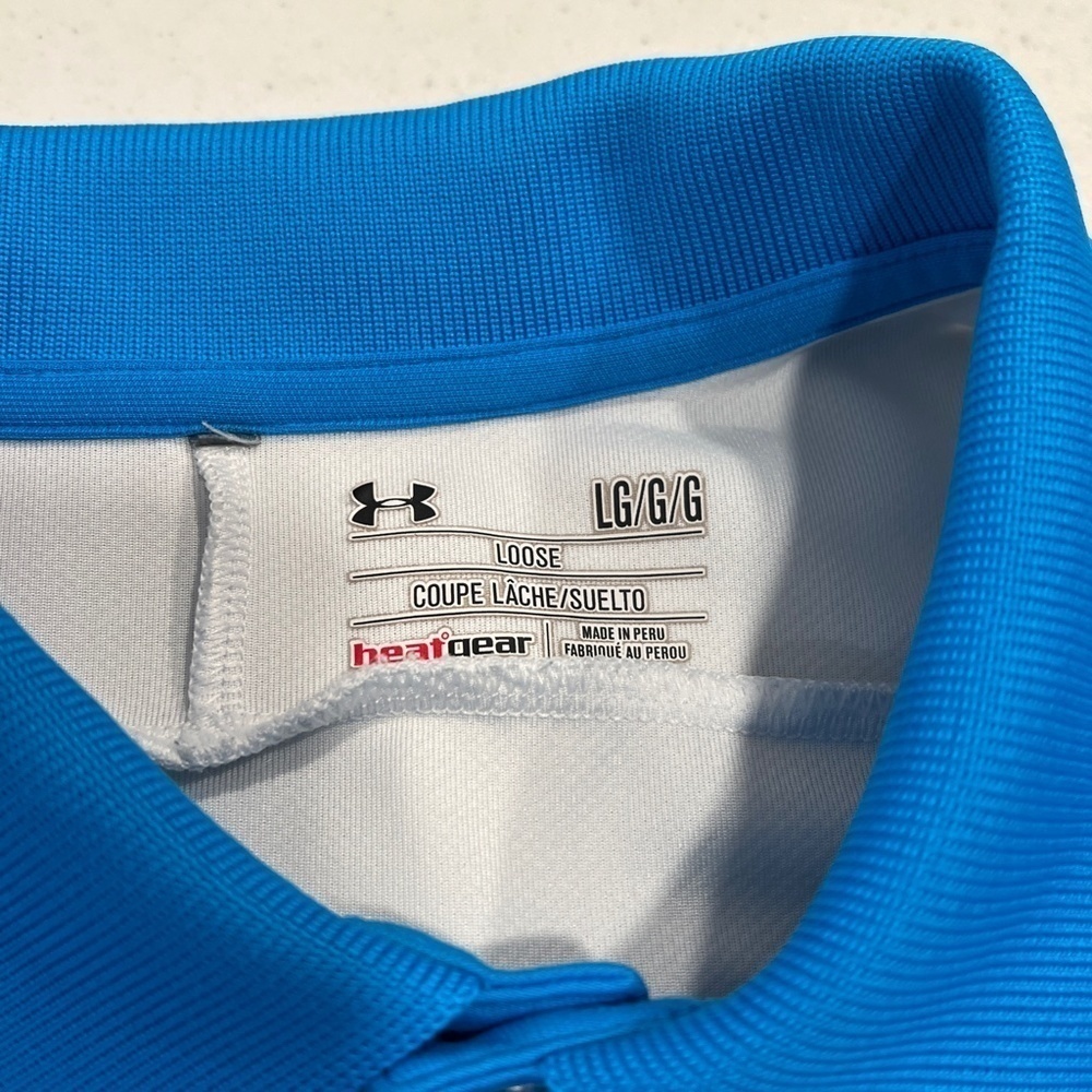 Under Armour Polo Shirt Men Large Royal Blue Loose Fit Heat Gear - Picture 2 of 6